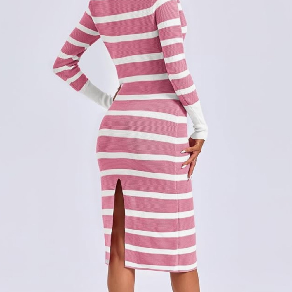 Women’s fall pink and white striped sweater body on dress 👗 - Picture 4 of 7